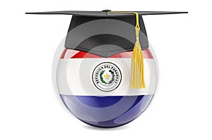 Education in Paraguay concept. Paraguayan flag with graduation cap, 3D rendering