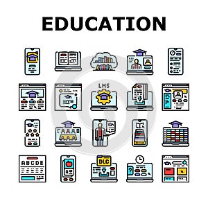 education platform edtech icons set vector