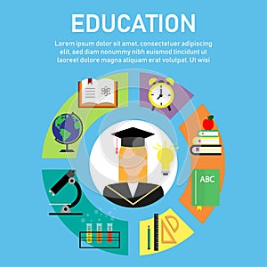 Education process cycle and graduation certificate achievement vector illustration. Educational and knowledge infographics concept