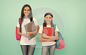 education. pupil and student. mom and teen girl ready to study. private teacher and child