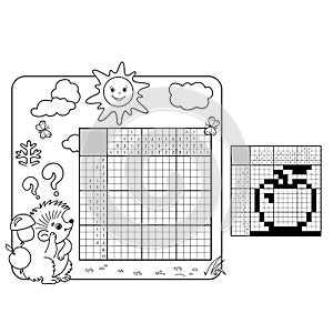 Education Puzzle Game for school Children. Apple. Black and white japanese crossword with answer.