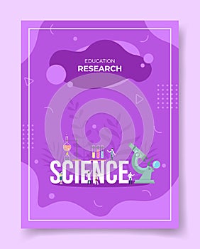 education research concept people around word science microscope chemistry glass for template of banners, flyer, books cover,