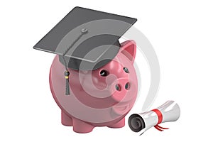 Education Savings Fund with Piggy Bank, 3D rendering