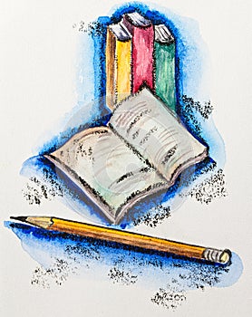 Education school concept with books and pencil photo