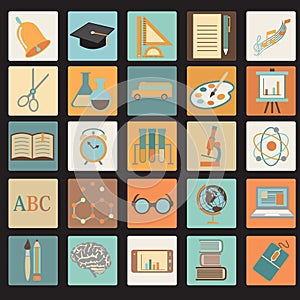 Education School Flat Icon Set