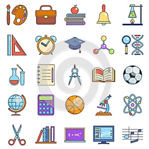 Education school icons set line art vector illustration