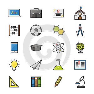 Education School and Science Color Icons Set Of Vector Illustration Style Colorful Flat Icon