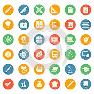 Education School Study Icon Symbol Set Package - Flat Circle