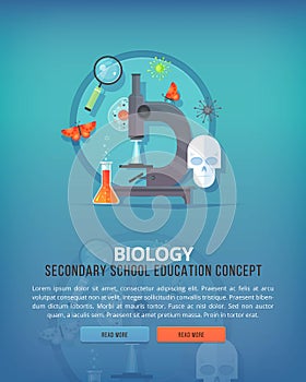 Education and science concept illustrations. Biology. Science of life and origin of species. Flat vector design banner.