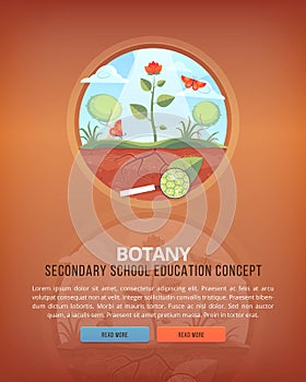 Education and science concept illustrations. Botany. Science of life and origin of species. Flat vector design banner.