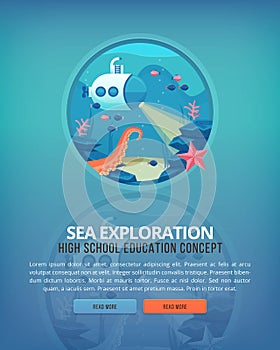 Education and science concept illustrations. Oceanography and sea exploration. Science of life and origin of species photo