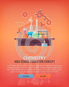 Education and science concept illustrations. Organic chemistry. Science of life and origin of species. Flat vector photo