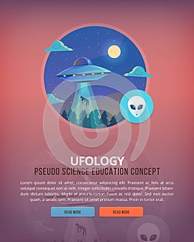 Education and science concept illustrations. Ufology . Science of life and origin of species. Flat vector design banner. photo