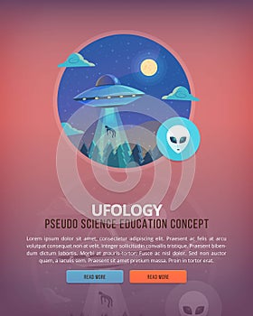 Education and science concept illustrations. Ufology . Science of life and origin of species. Flat vector design banner.