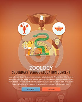 Education and science concept illustrations. Zoology, animals study. Science of life and origin of species. Flat vector photo