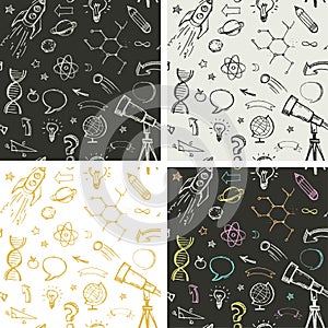 Education, science doodles - seamless patterns