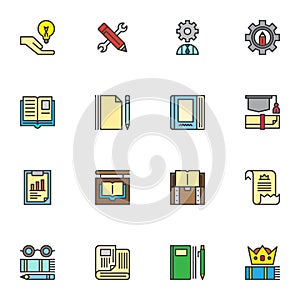 Education, science filled outline icons set