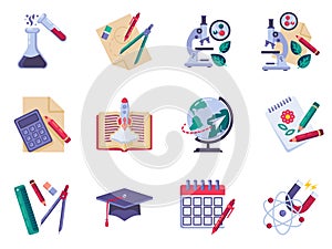 Education and science flat icons set