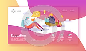 Education and Science Landing Page. Training, Courses Learning with Flat People Characters Website Template