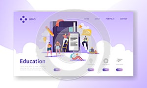 Education and Science Landing Page. Training, Courses Learning with Flat People Characters Website Template