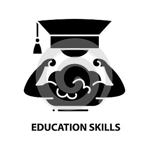 education skills symbol icon, black vector sign with editable strokes, concept illustration