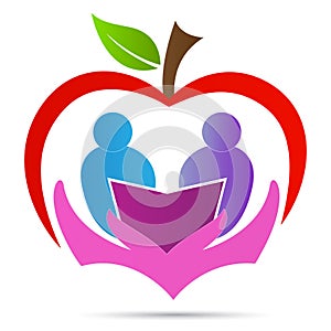 Education study logo apple student care book symbol vector icon design.