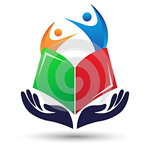 Education and success, caring hands and active people kids children logo icon vector.
