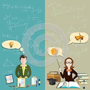 Education: teacher, student teacher school, college vector banners