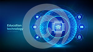 Education technology. Edtech. Innovative online e-learning concept. Webinar, knowledge, online training courses. Skill development