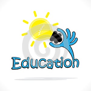 Education title texts and hand shape with creative light bulb sy