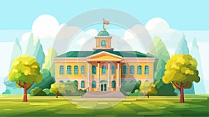 Education, Training Area, School Building Vector Illustration