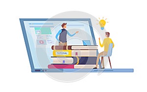 Education, Training course. Online study. Tutorials, e-learning, Smart knowledge. Cartoon miniature illustration vector graphic