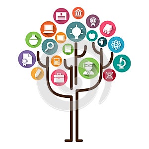 Education tree concept learning.Education icons and tree vector illustration