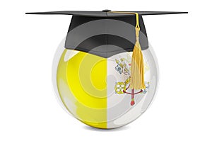 Education in Vatican concept. Vatican flag with graduation cap, 3D rendering