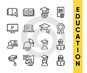 Education vector icons set for online resources, distant online courses, colleges, academies universities and schools. photo