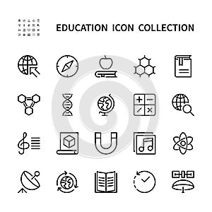 Education vector linear icons. Isolated collection of educational icons for websites. Vector symbol set of education