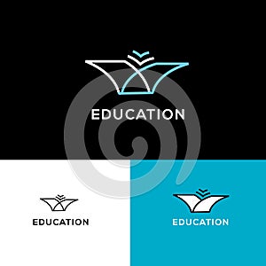 Education vector logo . School logo. Book emblem. Library design element