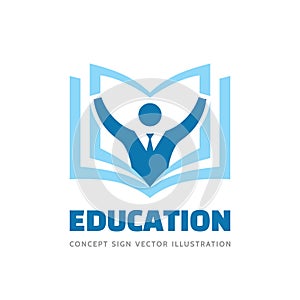 Education - vector logo template concept illustration in flat style design. Learning book sign. High school symbol. Student person