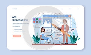 IT education web banner or landing page. Students learn programming
