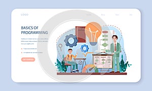 IT education web banner or landing page. Students learn programming