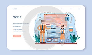 IT education web banner or landing page. Students learn programming