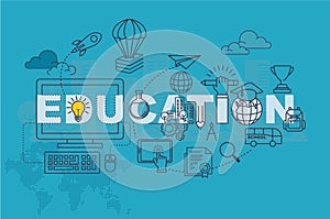 Education web page banner concept with thin line flat design