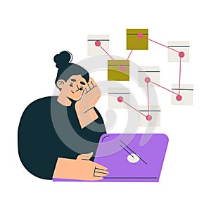 Education with Woman Character at Laptop Online Learning and Study Vector Illustration