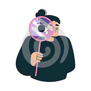Education with Woman Character with Magnifying Glass Search Learning and Study Vector Illustration