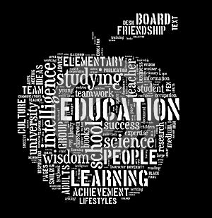 Education word cloud apple shape