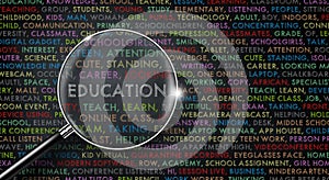 EDUCATION word cloud collage on black board