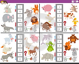 educational activities set with big and small cartoon animals