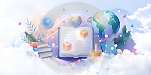 Educational background. Online learning and innovation concept of communication technology in education in future