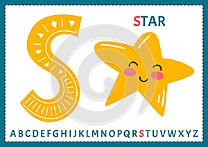 Educational cartoon illustration of letter S from alphabet with Star character