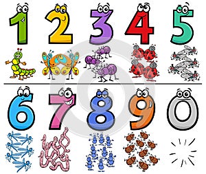 Educational cartoon numbers set with insect characters